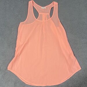 E&M Tank Top Womens Medium Coral Peach Sleeveless Sheer RacerBack Flowy